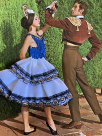 VERKOCHT | Kaarten | WIT-ZWART | Geborduurde kaart flamenco dansers (stoffen rokje )