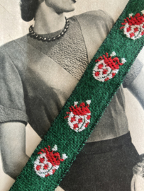 Sierband | Groen | Dieren | Vintage sierband met rode en witte lieveheersbeestjes (2 cm)