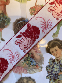 VERKOCHT } Sierband | Roze | 03,5 cm - Kinderen | Vintage band met witte ondergrond en twee konijntjes (3,5 cm)
