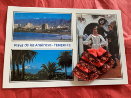 Spanje | Kaarten | ORANJE-ZWART - TENERIFE - Playa de las Americana’s Spaanse stoffen rokje kaart flamenco danseres