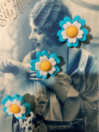 Ø 20 mm | Knopen | Blauw-wit | Madeliefjes met geel hartje jaren '70-'80
