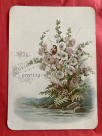 Kerstkaarten | Winterlandschappen | With Christmas greeting reliëfkaart met tekst uit 1891