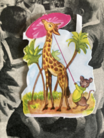 Poezieplaatjes | Vintage plaatje van giraf met roze parasol