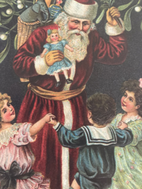 Kerstkaarten | Victoriaanse stijl  blanco kerstkaart of cadeau label 'A Merry Christmas' | Kerstman met dansende kindjes