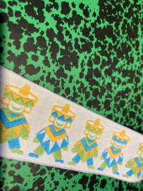 Sierband | Geel | Kinderen | Vintage band op witte ondergrond met Mexicaantjes in geel - groen en blauw (3,5)