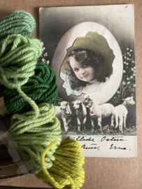 Borduurwol | Groen | SCHEEPJES Cadeauverpakking 5 stuks borduurwol met antieke kaart