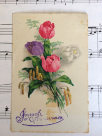 Briefkaarten | Bloemen | Tulpen | 1912 - Antieke kaart 'vaas met tulpen'