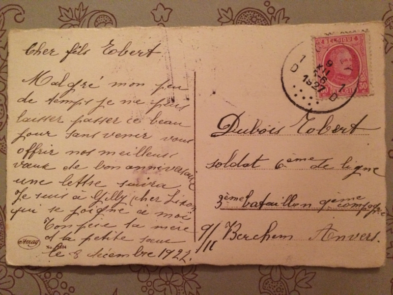 VERKOCHT | 1927 | Verjaardag | antieke briefkaart Lente bloesem 'Hereux Anniversaire' lieve zoon