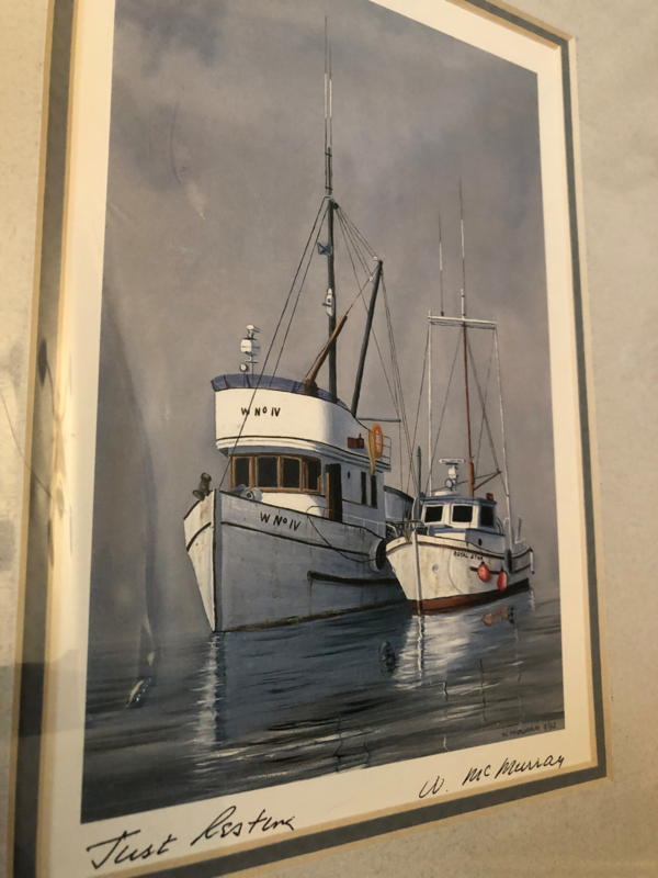 1982 | Originele prent van Bill McMurray met scheepjes in zachte grijsblauw tinten