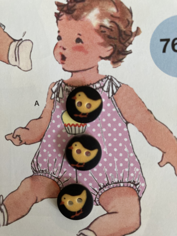 Knopen | Kinderen | Ø 12 mm - Zwarte knopen met een geel kippetje