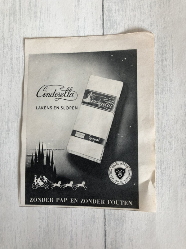 1954 | Advertenties |  Advertentie van Cinderella Lakens en Slopen en Zwitsal (Tweezijdig)