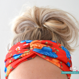 Twist Headband - Red & Flowers