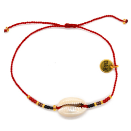 Armbandje Schelpje Koord Indian - Rood