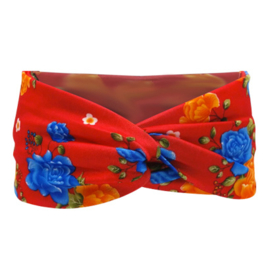 Twist Headband - Red & Flowers