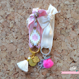 Mini Bracelet - Beige & Pink Pompom