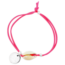 Mini Bracelet - Shell, Elastic & Dark Pink