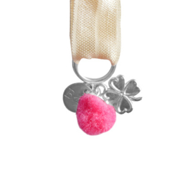 Mini Bracelet - Beige & Pink Pompom