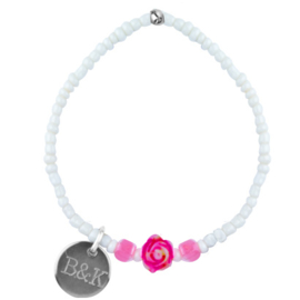 Mini Bracelet - Beads, Flower, White & Pink