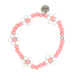 Armbandje meisjes 5 bloemetjes roze en wit