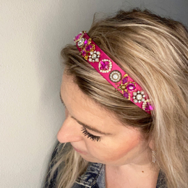 Haarband Niene roze met strass stenen