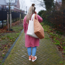 Shopper tas van ribstof groen