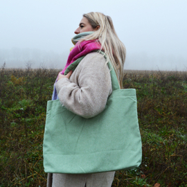 Shopper tas van ribstof groen