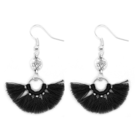 Mini Tassel Earrings Silver - Black