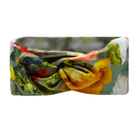 Haarband Bandeau Velvet Bloemen Blauw/ Groen