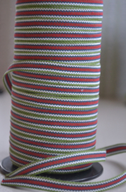 Groen-rood-wit gestreept band,   prijs per meter