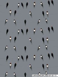 Stof met zwaluwen, grijs, 1 meter