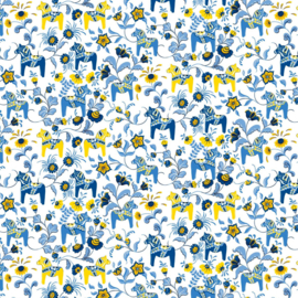 Kleine Zweedse paardjes blauw-geel, per halve meter