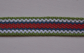 Groen-rood-wit gestreept band,   prijs per meter
