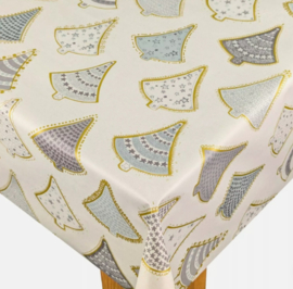 Tafelzeil kerst - Kerstboom grijs/goud