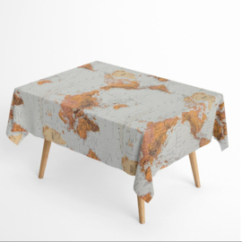 Gecoat tafellinnen/tafelkleed -Wereldkaart beige