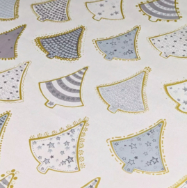 Tafelzeil kerst - Kerstboom grijs/goud