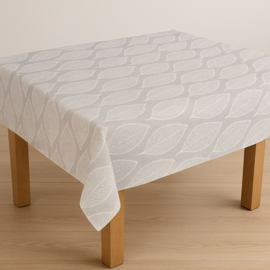 Gecoat tafellinnen/tafelkleed - Leaf lichtgrijs