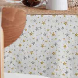 Gecoat tafellinnen/tafelkleed - Silver/gold stars