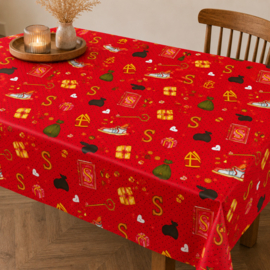 Gecoat tafellinnen/afwasbaar tafelkleed - Grote sinterklaasboek rood