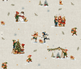 Gecoat tafellinnen/tafelkleed - Kerst kinderen nostalgie