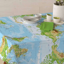 Gecoat tafellinnen/tafelkleed - Wereldkaart/atlas
