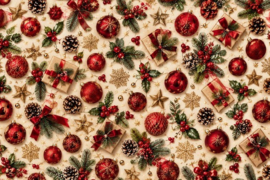 Gecoat tafellinnen/tafelkleed - Kerstballen rood