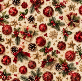 Gecoat tafellinnen/tafelkleed - Kerstballen rood