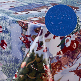 Tafelzeil kerst - kerstman sneeuw dorp blauw