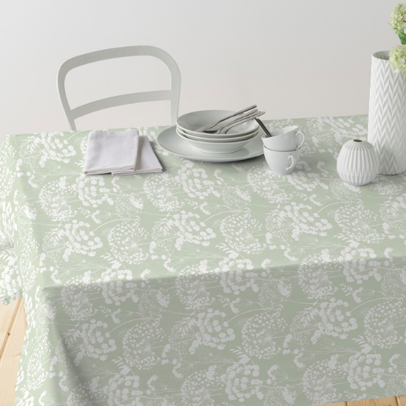 Gecoat tafellinnen/tafelkleed - Flower green