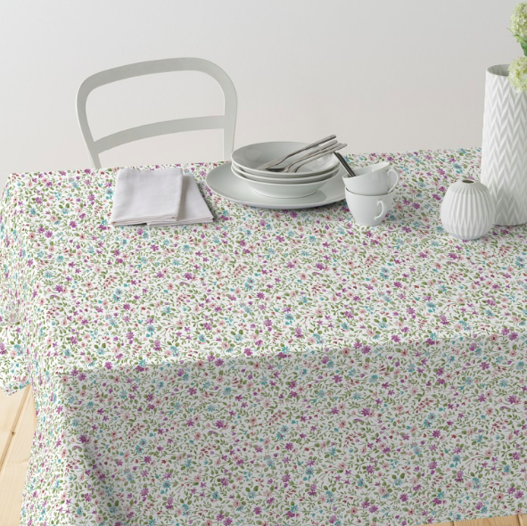 Gecoat tafellinnen/tafelkleed - Lila bloem