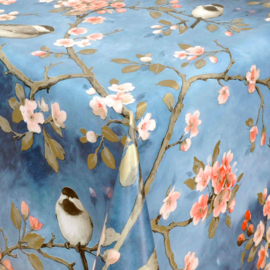 Tafelzeil - Vogels/bloesem japans donkerblauw