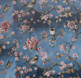 Tafelzeil - Vogels japans donkerblauw