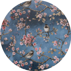 Tafelzeil rond - Vogels donkerblauw