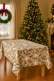 Gecoat tafellinnen/tafelkleed -Ivy christmas