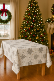 Gecoat tafellinnen/tafelkleed - Kerst sterren wit/goud/grijs
